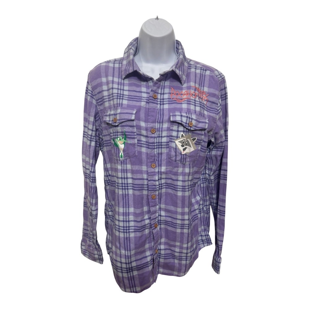 Disney Our Universe Pocahontas Purple Plaid Flannel Shirt Meeko Flit Women Small